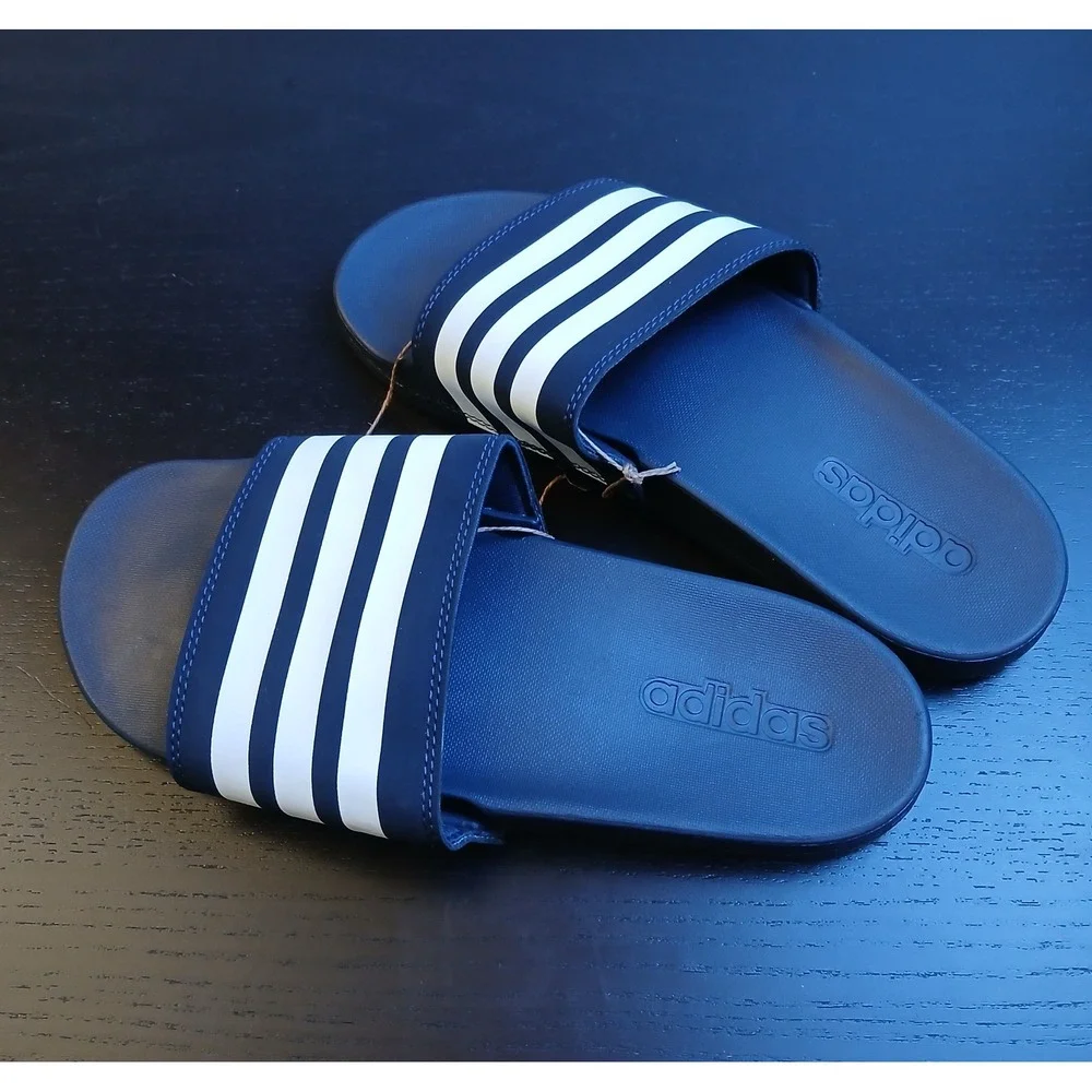 Adidas Adilette Comfort Slides Navy Blue White Mens 7 Womens 8 KJ0285 Sandal